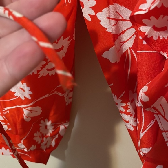 Rixo Red Daisy Sofia Ruffled Silk Wrap Blouse - Picture 5 of 8